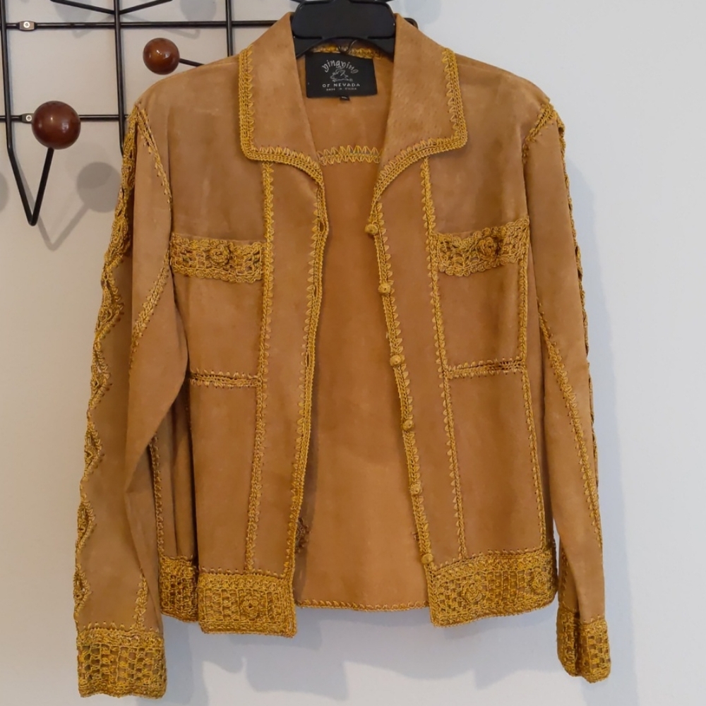 Embroidered Leather Suede Jacket Boho Western